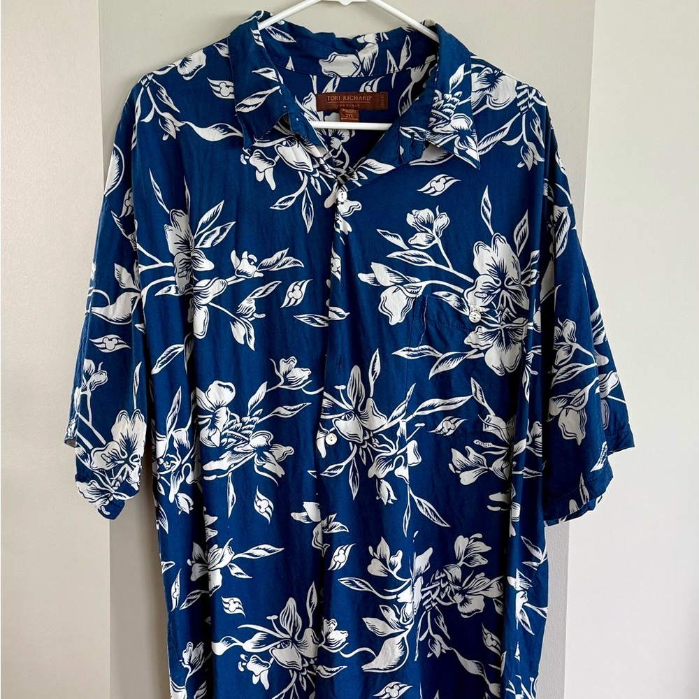GUC Tori Richard Honolulu Blue Floral Men's Hawaiian Shirt, Size 3XL